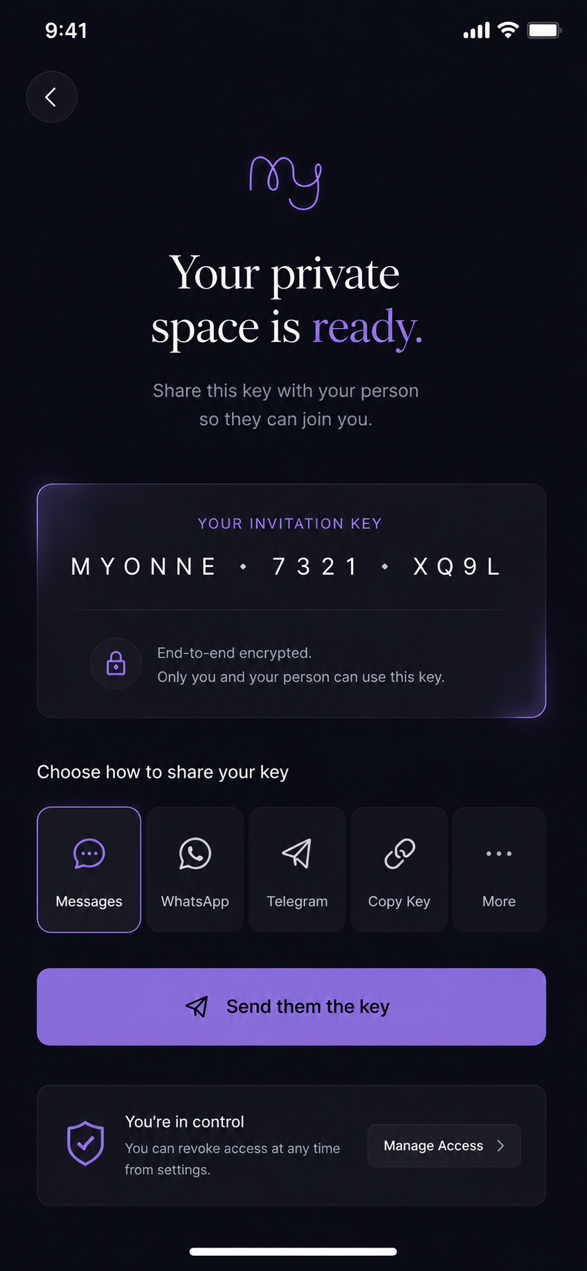 MyOnne invitation key
